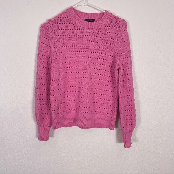 J. Crew Bubblegum Pink Cutout Hole Patterned Pullover Sweater - Picture 1 of 6